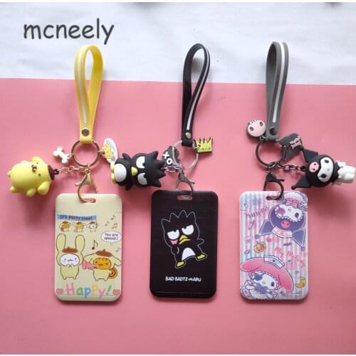 Cute Cartoon Pattern Bank Card Holder ID Card Case Bus Card Cover IC Card Protector with Key Chain and Pendants