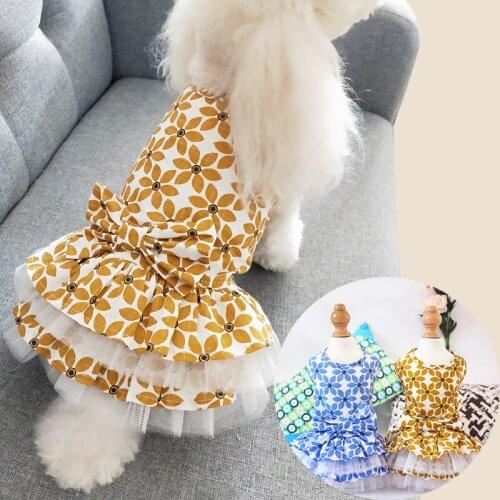 Fashion Golden Wavy Flowers Dog Dress Pet Clothes Vest Shirt
