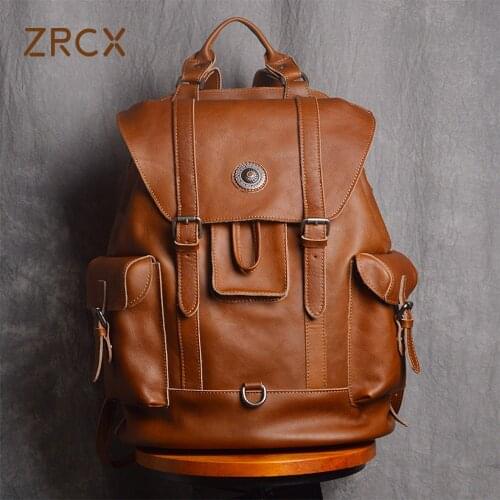 ZRCX Genuine Leather Mens Shoulder Bag Head Layer Leather Multifunctional Travel Bag Leisure Backpack Computer Bag for 15inch