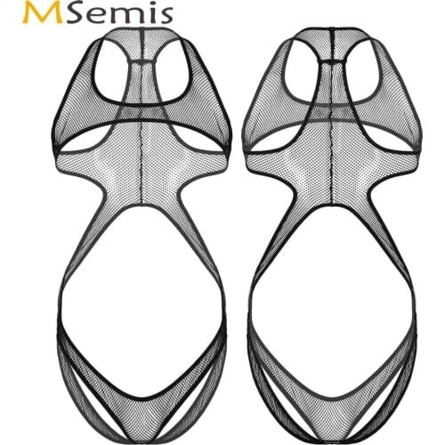 Men Porno See Through One-piece Lingerie Fetish Hollow Out Fishnet Bodysuit Gay Erotic Open Chest Butt Mankini Leotard Nightwear