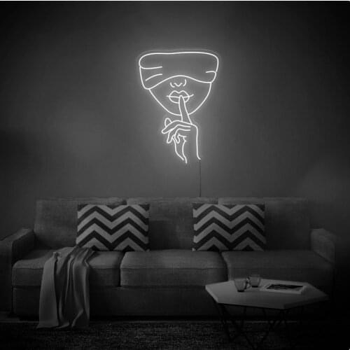 Custom Silence Lips and Fingers Neon Sign Light LED Wall Window Hanging Acrylic Decor Indoor for Home Bedroom Shop Event