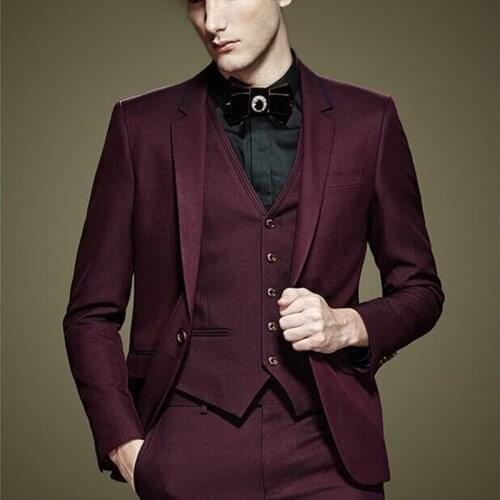 Latest Coat Pant Design Burgundy Jacket Prom Men Suit Slim Fit Tuxedo 3 Piece Blazers Custom Groom Fashion Suits Terno Masculino