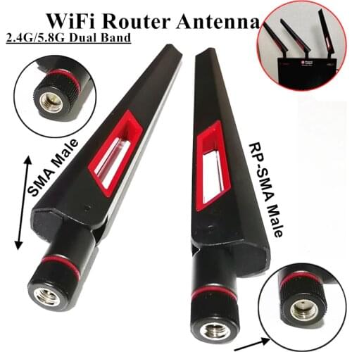 Wholesale 20PCS 12dbi Dual Band 5G WIFI Antenna 2.4G 5.8G RP SMA Male Universal Antennas Amplifier WLAN Router Antenne Booster