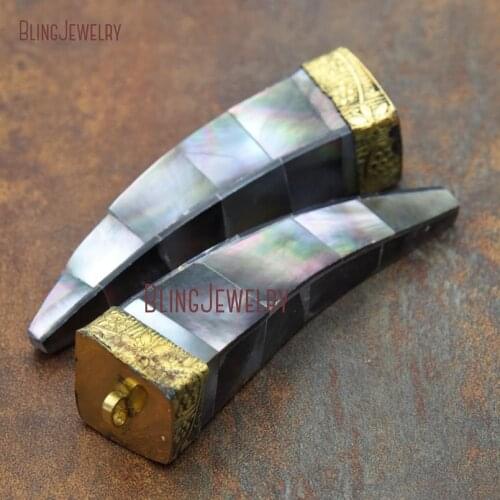 Gray Butterfly Shell Pendant with Brass Cap Pendant Horn Tusk Pendant PM9081
