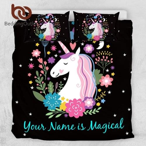 BeddingOutlet Customized Bedding Set Cartoon Unicorn Duvet Cover Custom Made Name Bed Set Print on Demand Home Textiles Dropship
