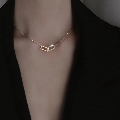 Simple Square Geometric Cubic Zircon Necklace Gold Color Clavicle Chain Charm Necklace for Women Jewelry Gifts