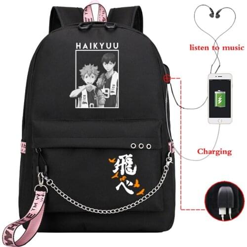 Japan Anime Haikyuu Anime Prints Studentts School Bag Usb Charging Girls Back To School Backpack Women Haikyuu Laptop Bookbag