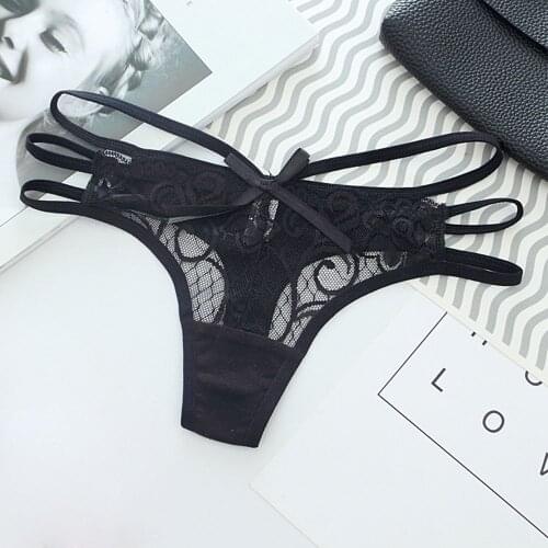 New Sexy Underwear Fashion Women Ultra-thin Bowknot Lace Floral G-string Elastic Strap Bandage Design Briefs Panties Underwear