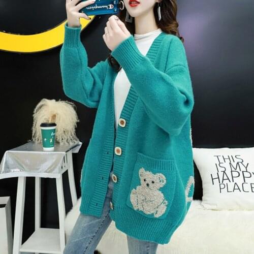 Loose Womens Sweaters Cardigan 2021 Autumn Winter Outerwear Fashion Korean Version Style Knitted Basic Coats Thick Red Top