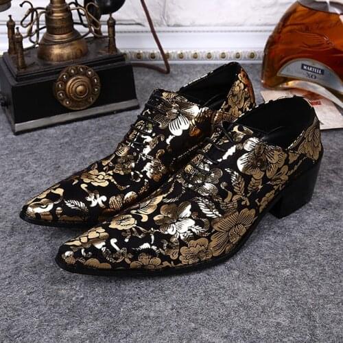 Mens pointed toe dress shoes italian high heels red gold wedding dress formal shoes male elegant luxury zapatos hombre oxford