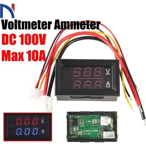 Voltmeter Mini Digital Voltmeter Ammeter DC 100V 10A Voltmeter Current Meter Tester Blue+Red Dual LED Display