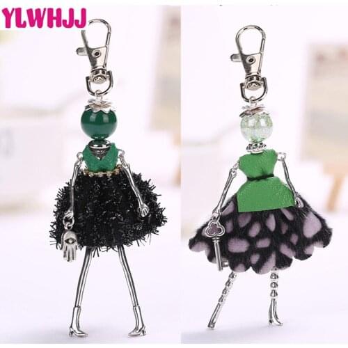 YLWHJJ 2017 brand new women black blue cute bag doll keychain pendant hot princess girl car key chains statement fashion jewelry