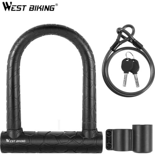 WEST BIKING Road Bicycle Lock Anti-theft Lock Bike Cable U Lock With 2 Keys Motorcycle Scooter MTB Security Cycling Accessories