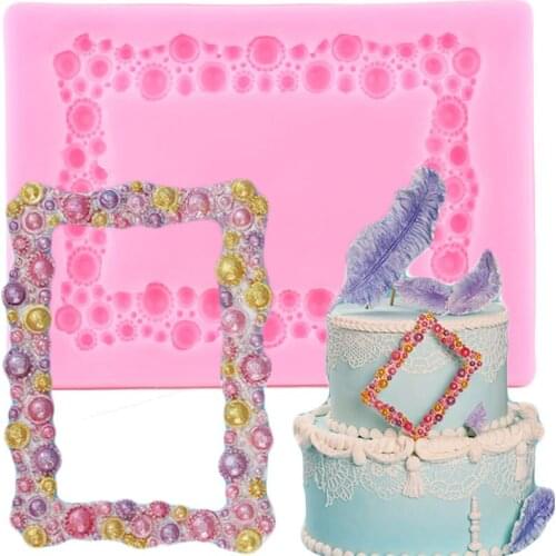 Pearl Bead Frame Cake Border Silicone Molds DIY Cupcake Topper Fondant Cake Decorating Tools Candy Polymer Clay Chocolate Moulds