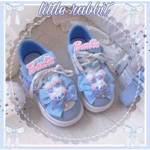 Anime Harajuku Cute Lolita Womens Little Rabbit Bowknot Casual Sport Shoes Girls 2021 Comfortable Sweet Cartoon Casual Sneakers
