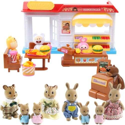 1/12 Forest Animal Family Fast Food Restaurant Burger Set Meal Scene Simulation Food Play House Doll Furniture For Kid Girl Gift