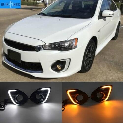 1Pair Fog lamp For Mitsubishi Lancer 2016 2017 2018 2019 12V LED Daytime Running Light DRL Lamp with yellow signal style relay