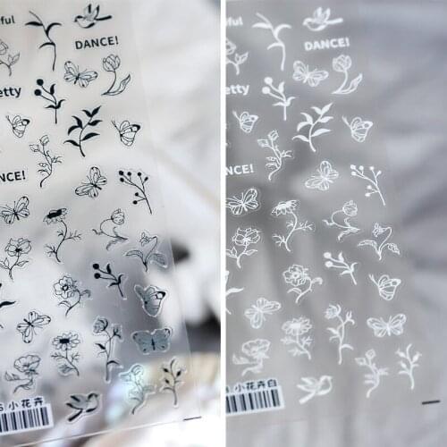 1 Pc White Black Hollow Floral Butterfly Nail Stickers Adhesive Water Slide Nail Decals Flower Pattern Nail Art Manicure Tools