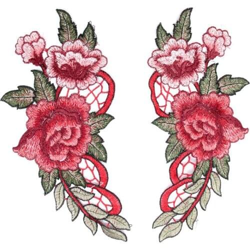 1PC Red Embroidery Rose Flower Sew On Patch Badge Bag Hat Jeans Dress Applique Craft Clothing Accessories