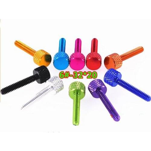 2pcs 6#-32 thumb aluminium screws flat pineapple pattern thread grain knurled bolts male anode oxidation multi-color 20mm length