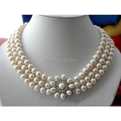 3ROW 10MM WHITE ROUND FW CULTURED PEARL NECKLACE