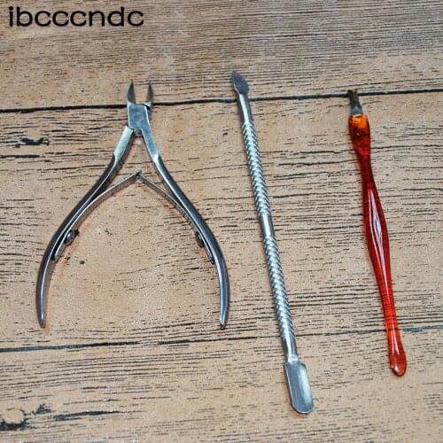 3pcs/lot Stainless Steel Cuticle Nail Pusher Cuticle Trimmer Tweezer Dead Skin UV Gel Polish Remover Nail File Manicure Art Tool