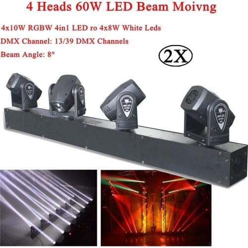 4 Heads 60W RGBW ro White LED Mini Beam Moving Head Light Stage DJ Lighting DMX Sound Controller Party KTV Disco Projector Laser