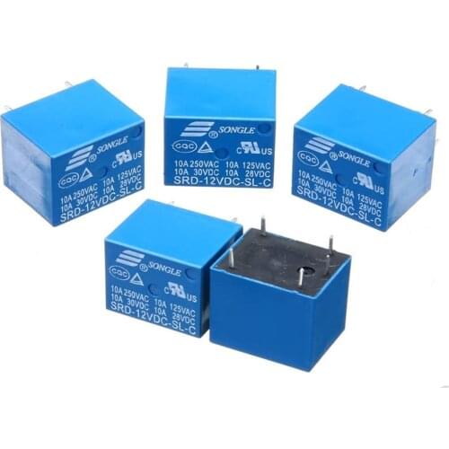 5pcs lot 5V/12V DC Power Relay SRD-12VDC-SL-C T73-12V 5 pin PCB Type