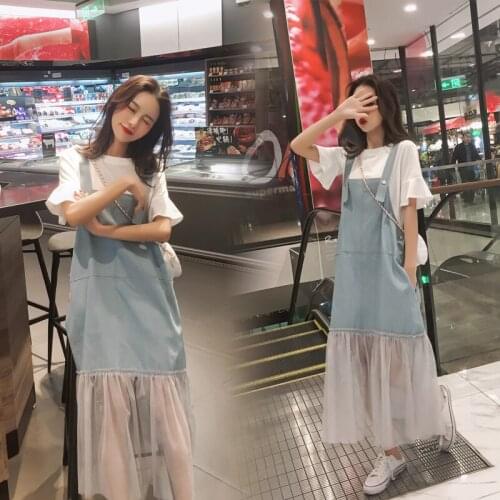 6019# Maternity Dress Summer Denim Short Sleeve Easy Matching Loose Stylish two-piece Dress for Pregnant Women Mom Dress