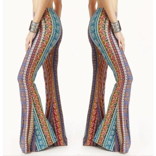 80% HOT SALES !!! Boho Flower Print Gypsy Women Bell Bottom Loose Yoga Wide Leg Flared Long Pants