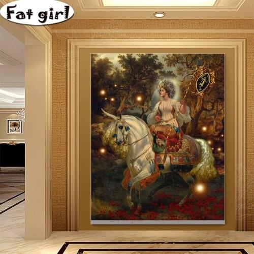 Diamond Painting Princess Riding A White Horse Diy 5D Cross Stitch Mosaic Handmade Wall Art Decor Embroidery Square Round Drill