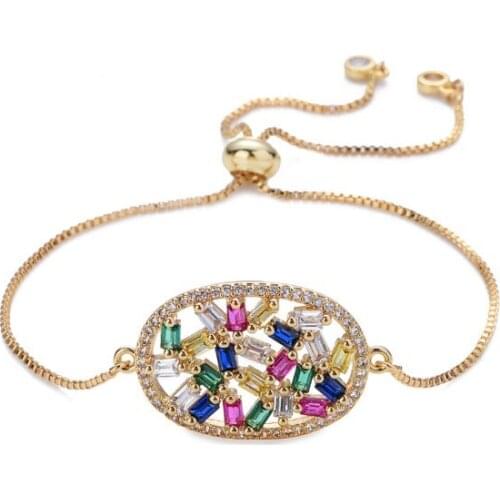 Egg shape multicolor micro pave cz zircon cubic zirconia Bracelet Adjustable silicone silver gold plated Charm Snake Chain wg34
