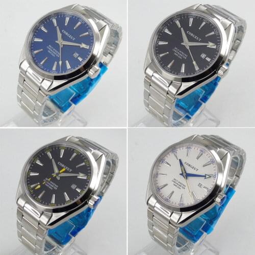 41mm Japan NH35 Movement Mens Watch Automatic Mechanical Wristwatch Sapphire Crystal Date Display Polished Metal Bracelet