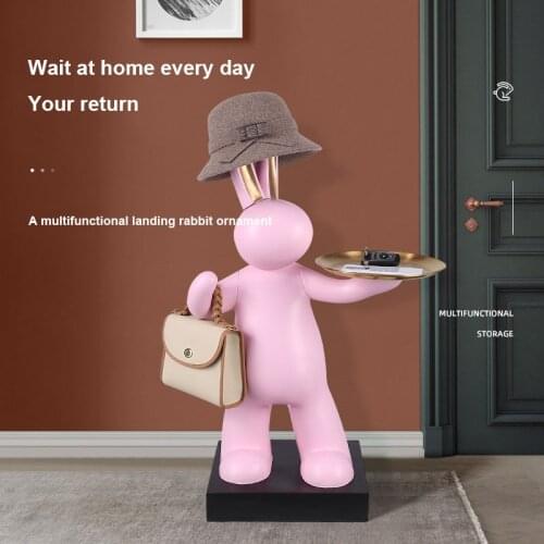 Home Decore Multifunctional Rabbit Floor Ornament Metal Tray Shelf Resin Decoration Nordic Interior Sculpture Living Room Statue