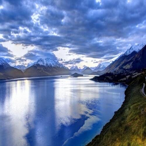 Dropship Colomac Blue Wallpaper Lake Water River Bank Blue Sky White Clouds Alpine Decoration Mural Wall Wallpaper Papier Peint