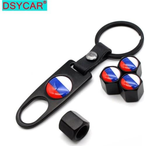 DSYCAR 4pcs Zinc Alloy Anti-theft Car Wheel Tire Valve Caps Stem Air+1pcs Leather buckle Wrench Auto Car Wheels Tires Parts