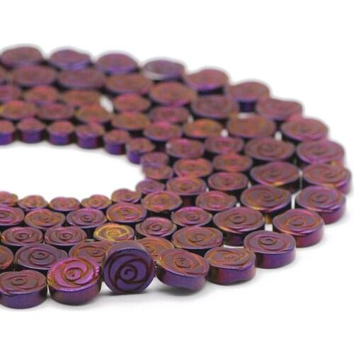Hematite Natural Stone Purple Rose Flower Shape 6/8/10MM Spacers Loose Beads For Jewelry Making DIY Bracelet Accessories Pendant