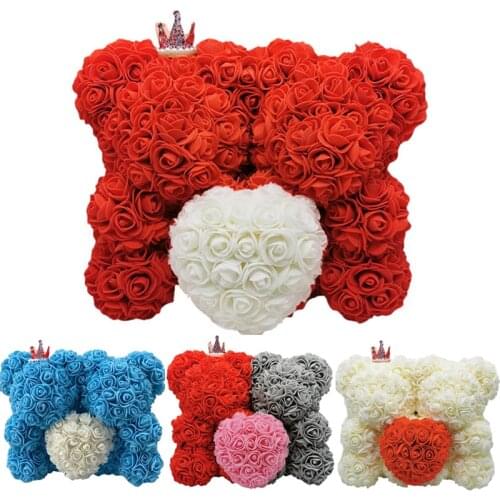 Artificial Flowers Rose Teddy Bear PE Foam Bear Doll Wedding Party Decor Mothers Day Birthday Gifts for Girlfriend Women