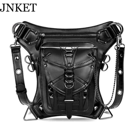JNKET New Women Steam Punk Chain Waist Bag PU Leather Shoulder Bags Crossbody Bags Large Capacity Sling Bag