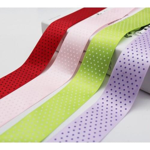 Swiss Dot Pattern Satin Printed 11 Dots Ribbon Spool 1.5 Inch 38 MM Wedding Decoration Gift Package DIY Tape Gift Accessoires