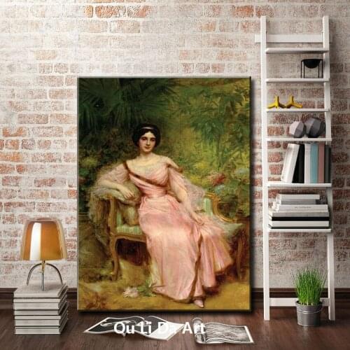 Classical court figures girl green leaves scenery oil paintings canvas printing printed on canvas wall art decoration picture