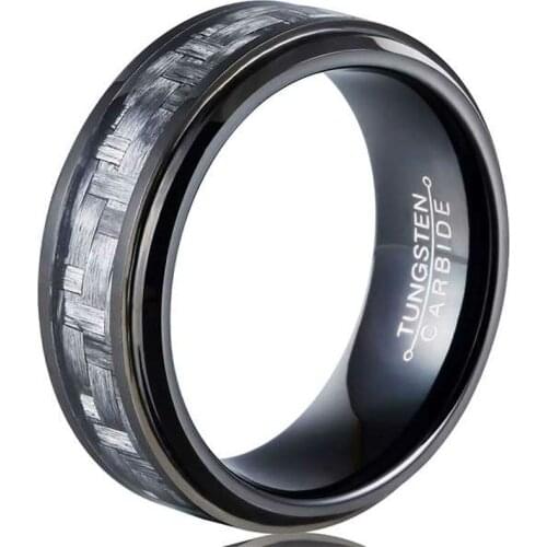 New Arrival Black Color 8mm Tungsten Carbide Rings for Man Inlay Carbon Fiber Mans Fashion Band Size 7-13