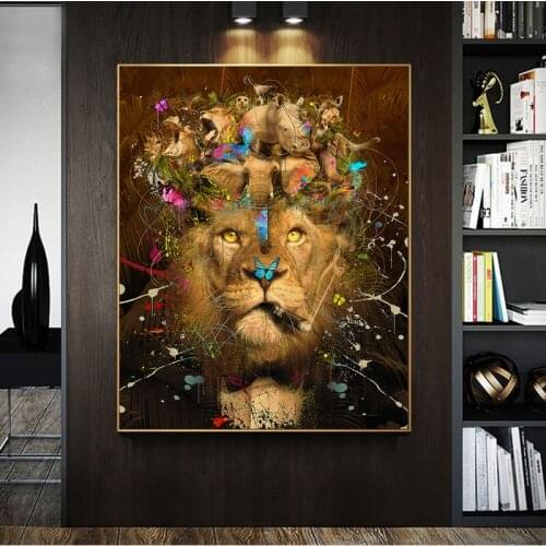 Smoking Lion King And Elephant Rhinoceros Canvas Painting Funny Circus Animals Posters And Prints Home Decor Wall Art Picture