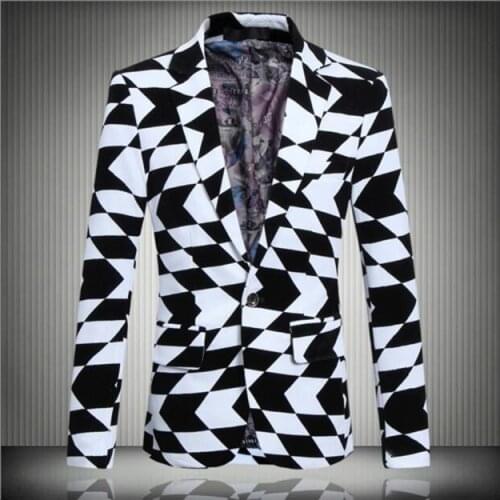 M-5xl New Korean Mens Large Size Casual Black And White Jacquard Suit Jacket Fashion Casual Blazers Singer Costumes Clothing