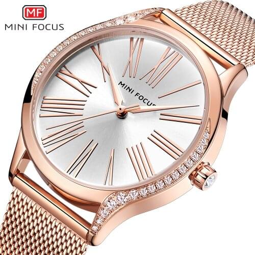 MINIFOCUS Luxury Fashion Women Watches Lady RoseGold Stainless Steel Quartz Wristwatches Womens Dress Clock Girl Montre Femme