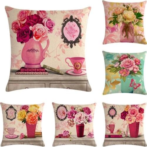 Fashion Flowers In Vase Pattern Soft Cushion Cover Home Office Decorative Pillow Case Home Textile Home Decor