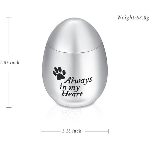 My Loving Pet Paw Always in my Heart Egg Shape Memorial Urn Ashes Holder for Dog/ Cat
