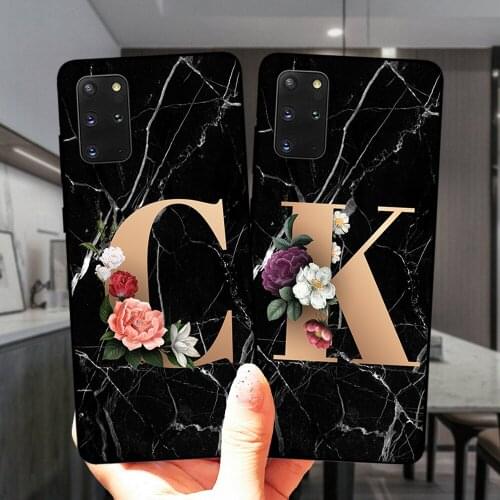 Marble Lines Flower 26 English Initial Letters Soft Silicone Case Cover For Samsung S20 Plus S20 Ultra 5G S9 S10 Plus Lite S10E
