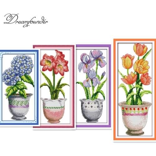 Purple flower cross stitch kit aida 14ct 11ct count printed canvas stitches embroidery DIY handmade needlework