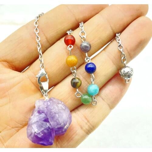 Natural Gemstone Crystal Amethyst 7 Chakra Reiki Healing Pendulum Dowsing For DIY Jewelry Making Charm Pendant Necklace Gift